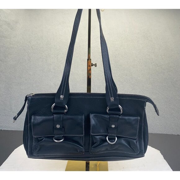 Fossil Black Leather Handbag Purse Shoulder Bag 75082,Zipper,Pockets - Picture 11 of 12